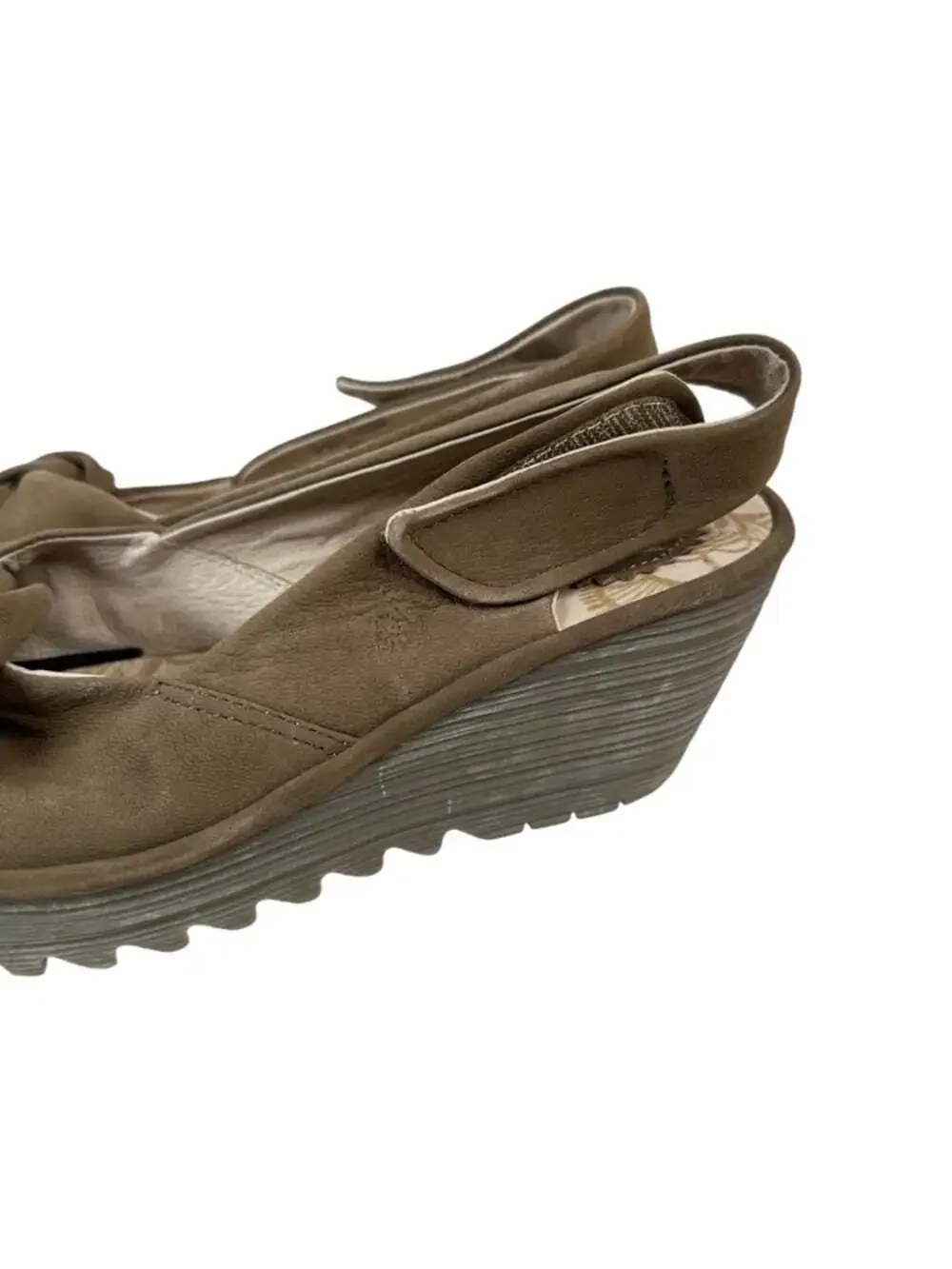 Fly London Yakin Harbor Tan Suede Knot Slingback Wedge Sandals EU 40 US 9